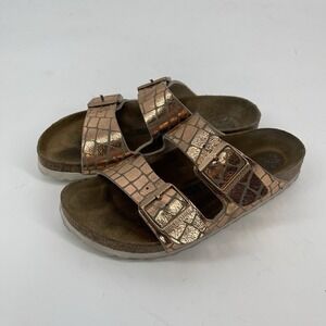 Birkenstock Arizona Gator Gleam Copper Two-Strap Comfort Sandal EU 38 US 7
